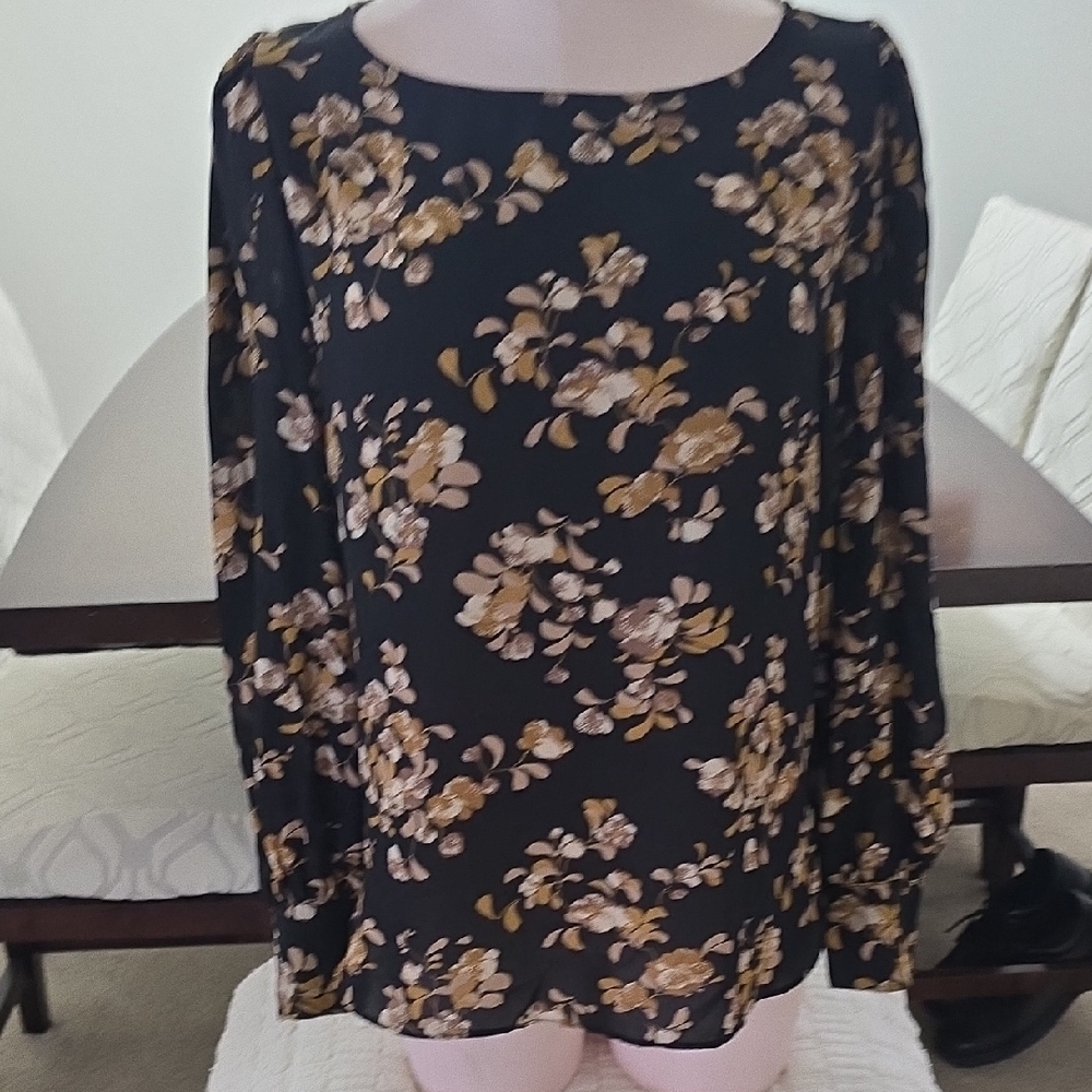 Ann Taylor Factory Black and Gold Floral Blouse